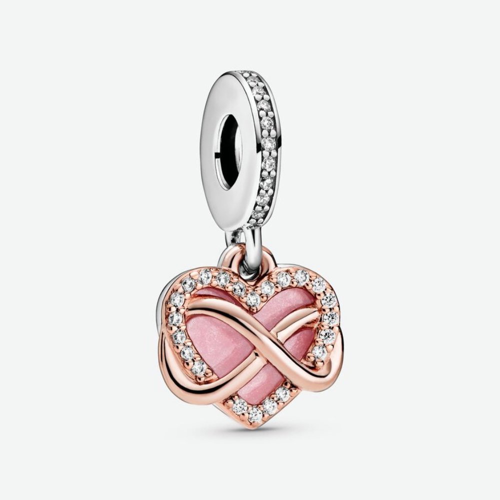 Pink and Rose Gold Heart Charm for Pandora Bracelets